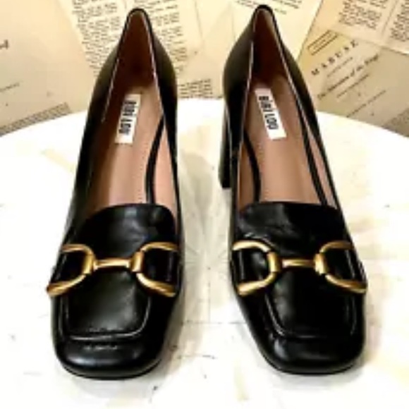 Anthropologie Bibi Lou Zagred Wood Stacked Heel Black Leather - Picture 8 of 11